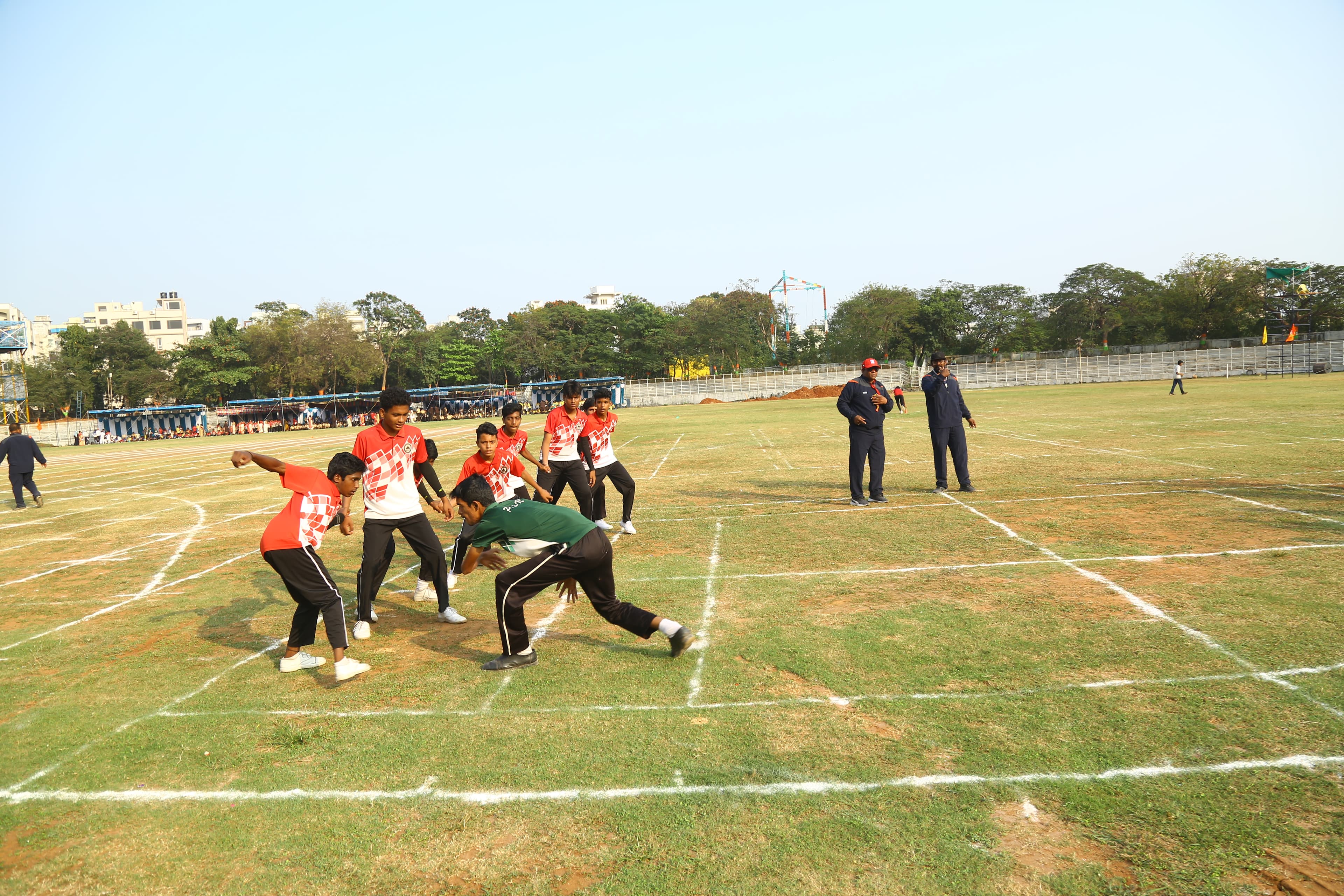 School sports field prepared for an athletics meet