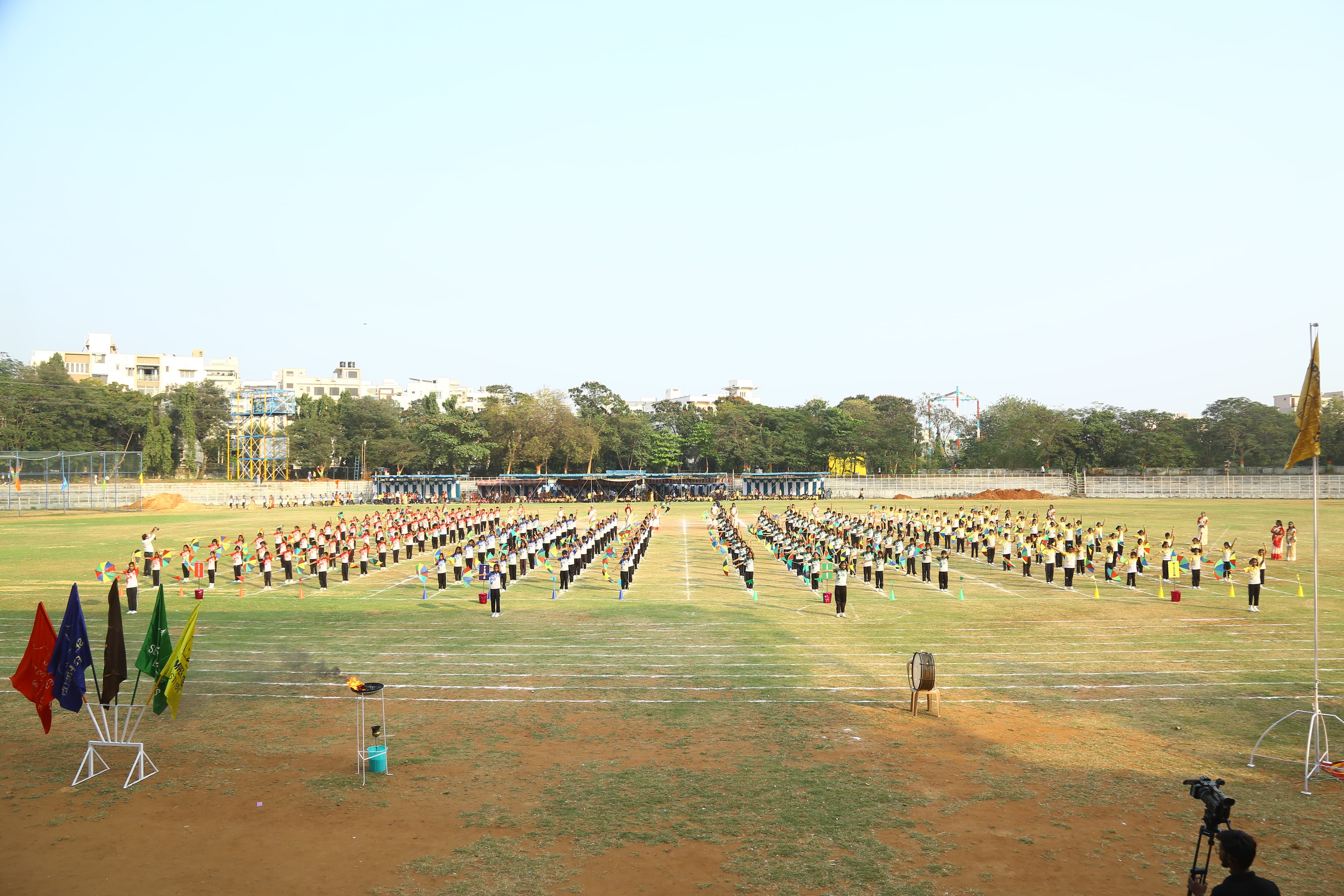 Students racing on an athletics track